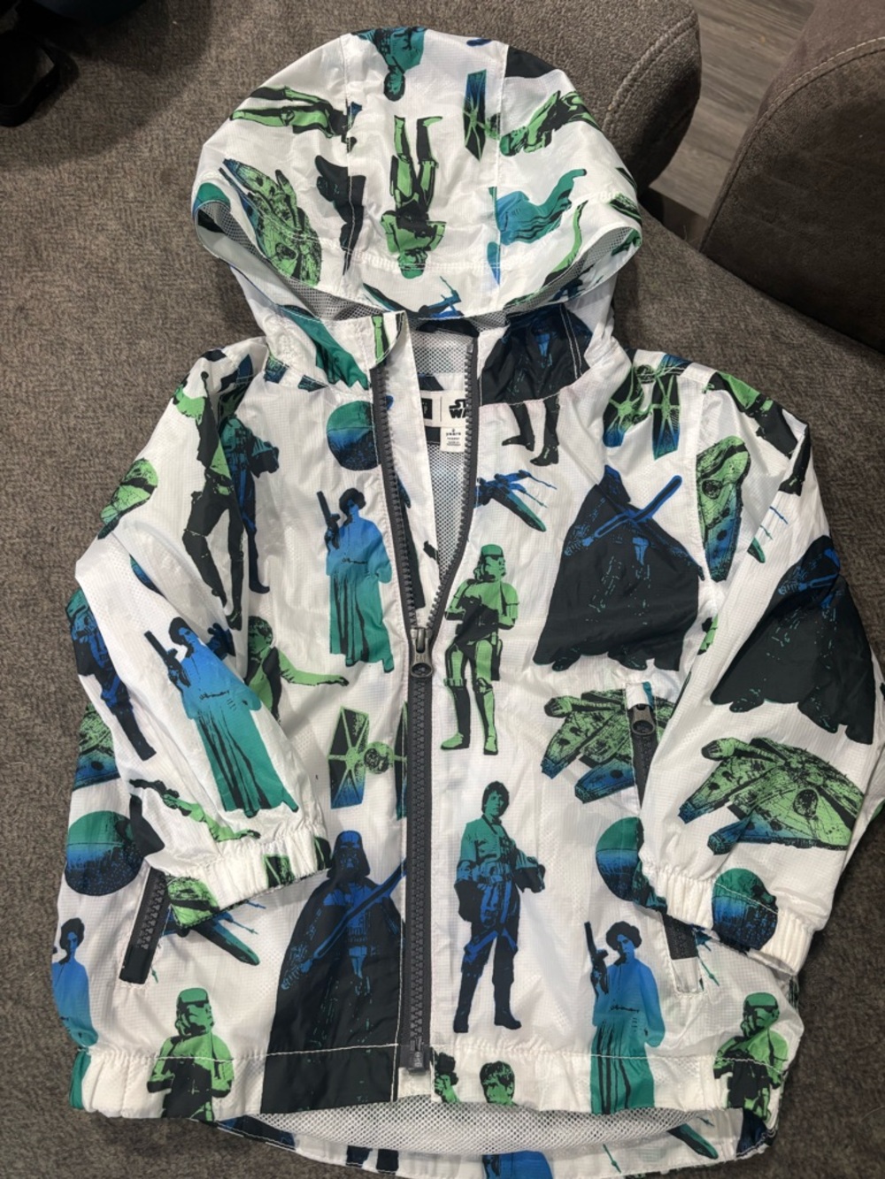 GAP Baby Star Wars Hooded Windbreaker - White with Blue & Green Motif
